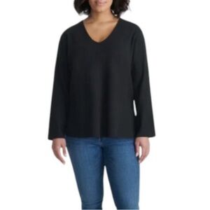 Splendid Women’s Sweater V Neck Knit Top Black Small Oversized Side Slits Luxury